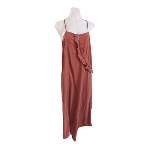 KAHLE Sz Medium Racer Back Midi Slip Dress Terracotta Orange Ruffled Sleeveless